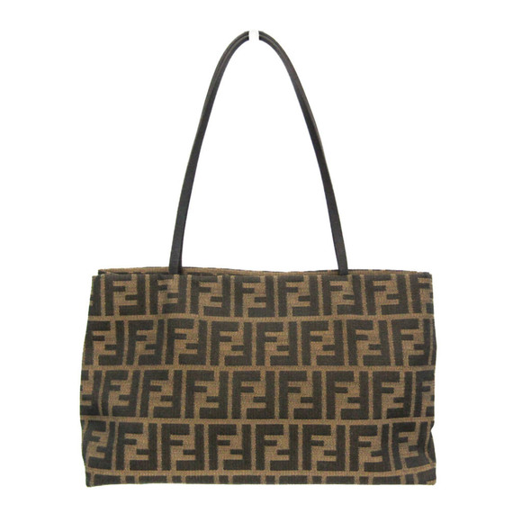 FENDI Handbags - Fendi Zucca Shopping Piccola 8BH039 Women's Canvas,Leather Tote Bag Brown